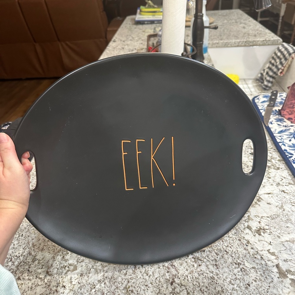 Rae Dunn Black Tray with Gold 'EEK!' Design